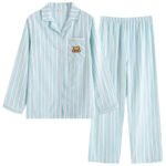 SOYOONLIFE여자 워싱면 요루면 스트라이프 브이넥 파자마세트 통기성 좋은 순면 홈웨어 수면세트 봄여름가을 얇은 긴팔 긴바지 상하세트