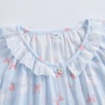 SOYOONLIFE여성 러블리 레이스 라운드넥 파자마세트 순면 거즈 플라워 홈웨어 투피스 봄여름  얇은 긴팔 긴바지 수면복 - 이미지 2