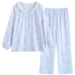 SOYOONLIFE여성 러블리 레이스 라운드넥 파자마세트 순면 거즈 플라워 홈웨어 투피스 봄여름  얇은 긴팔 긴바지 수면복